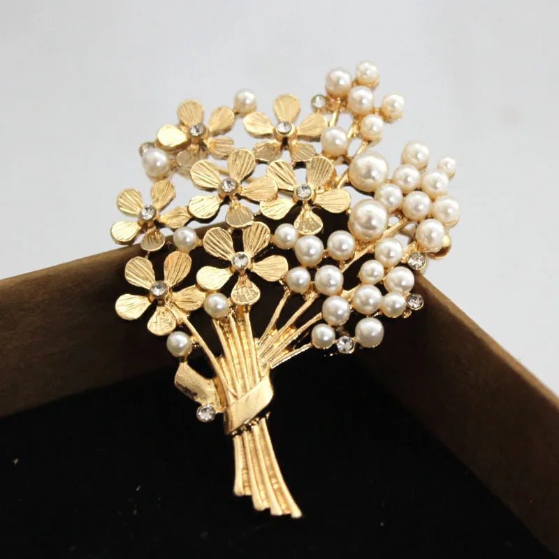 Gold Bouquet Pearl Brooch