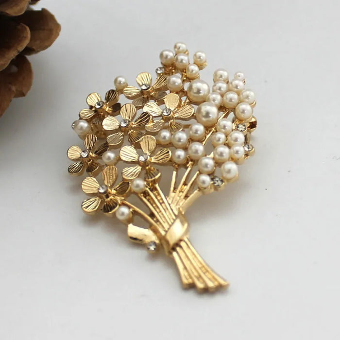 Gold Bouquet Pearl Brooch