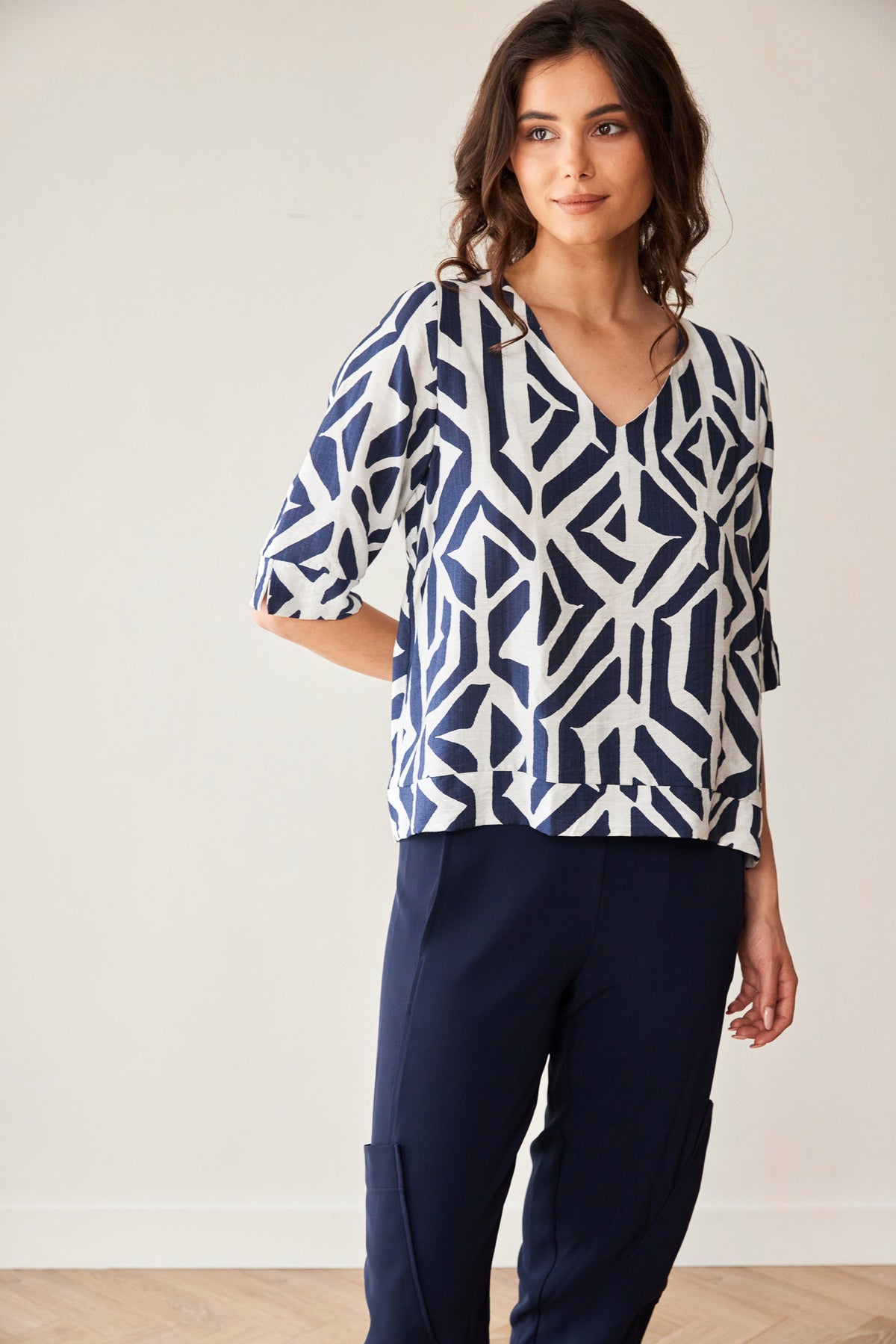 Peruzzi - Geo Block Print Top - Navy
