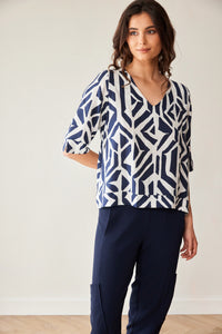 Peruzzi - Geo Block Print Top - Navy