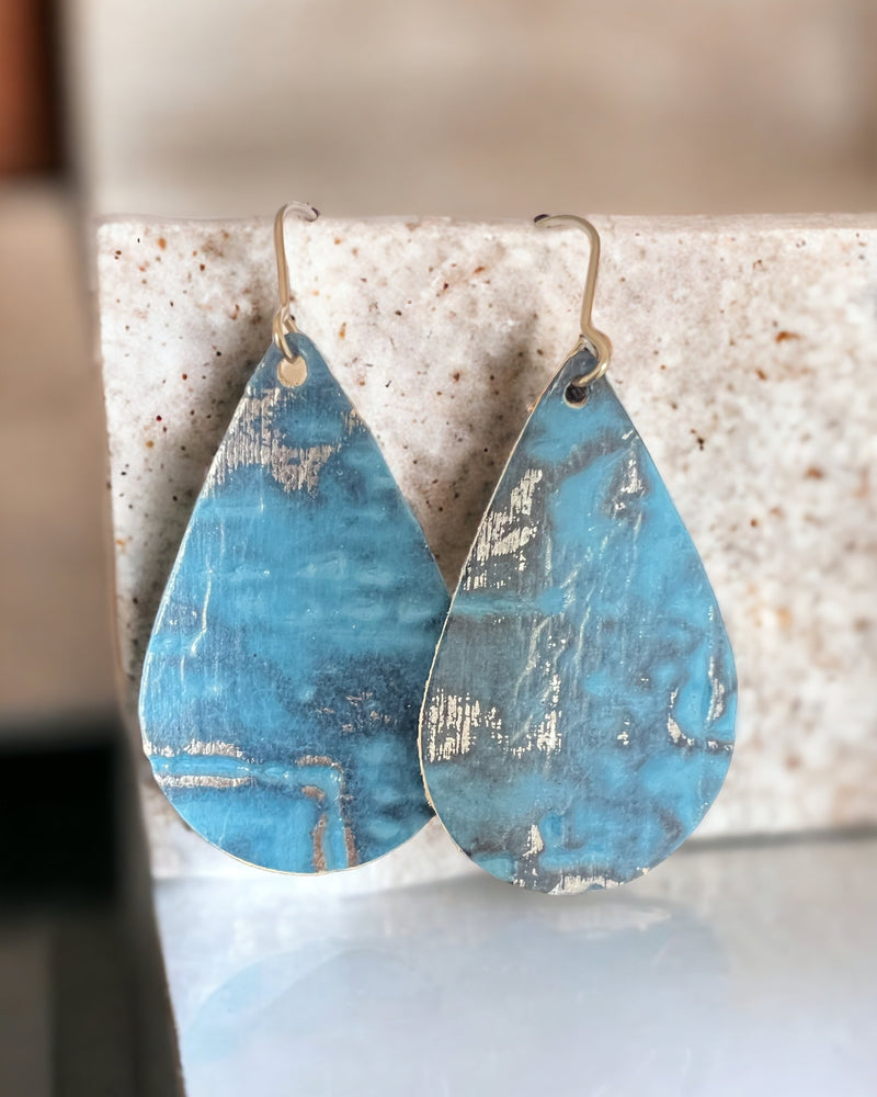 Leather Teardrop Earring "Wildwood Blue''