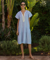 Rose & Rose Carnation Dress in Blue Stripe - front