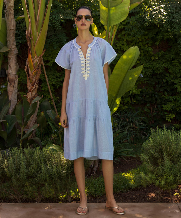 Rose & Rose Carnation Dress in Blue Stripe - front