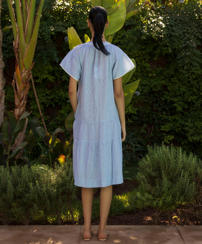 Rose & Rose Carnation Dress in Blue Stripe - back