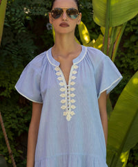 Rose & Rose Carnation Dress in Blue Stripe - styled