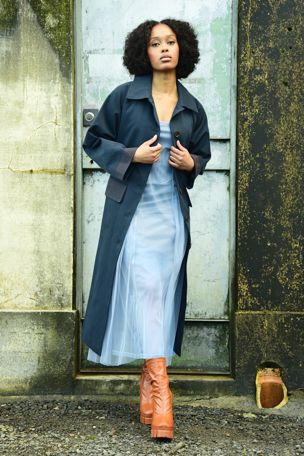 レア✨ella_selectshopエラ テントシルエットコート ネイビー ella selectshop cape trench coat 美品ella selectshop cape trench coat