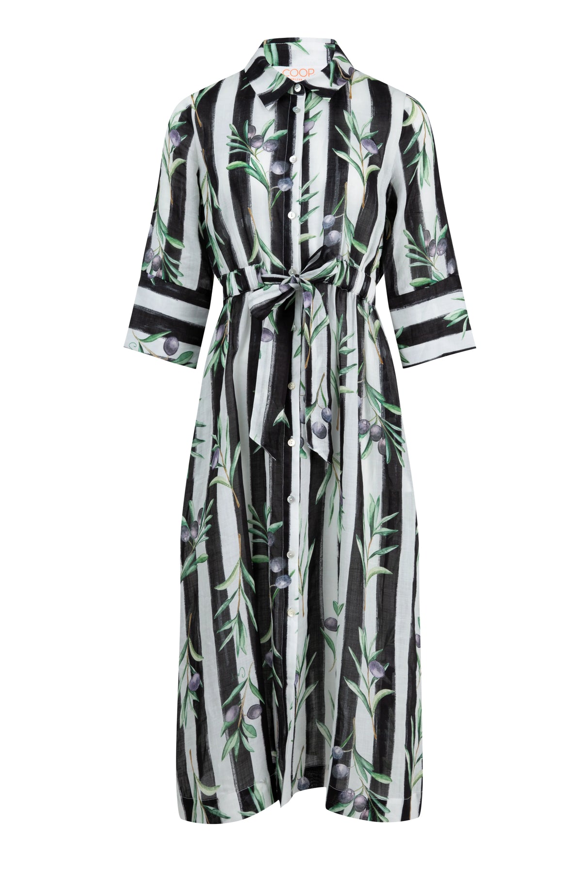 Coop - Stripe A Pose Ramie Dress - Olive Branch