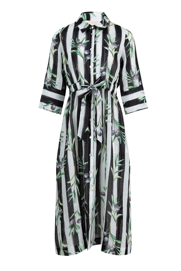 Coop - Stripe A Pose Ramie Dress - Olive Branch
