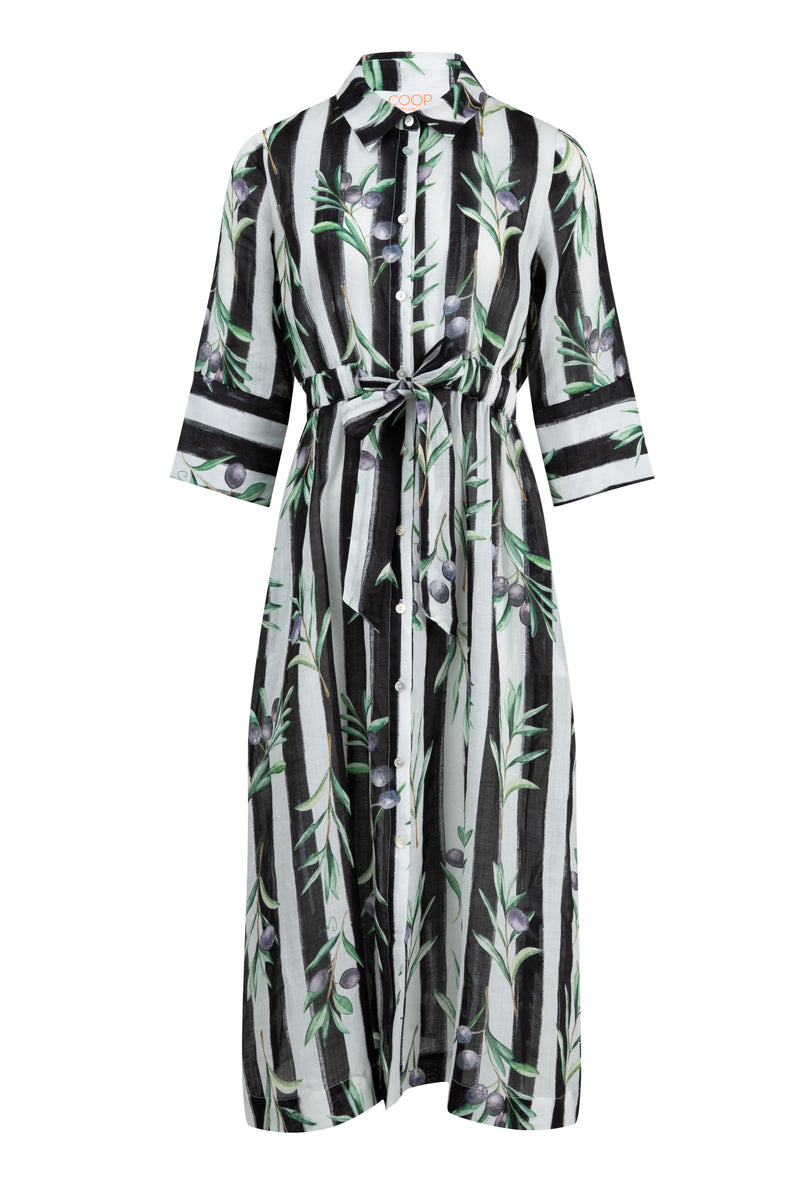 Coop - Stripe A Pose Ramie Dress - Olive Branch
