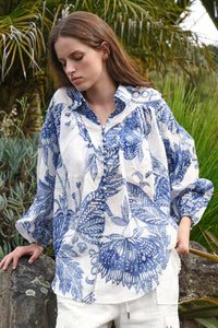 Coop Belle Of The Billow Blouse in Blue & White - front