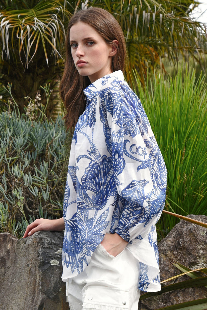 Coop Belle Of The Billow Blouse in Blue & White - side