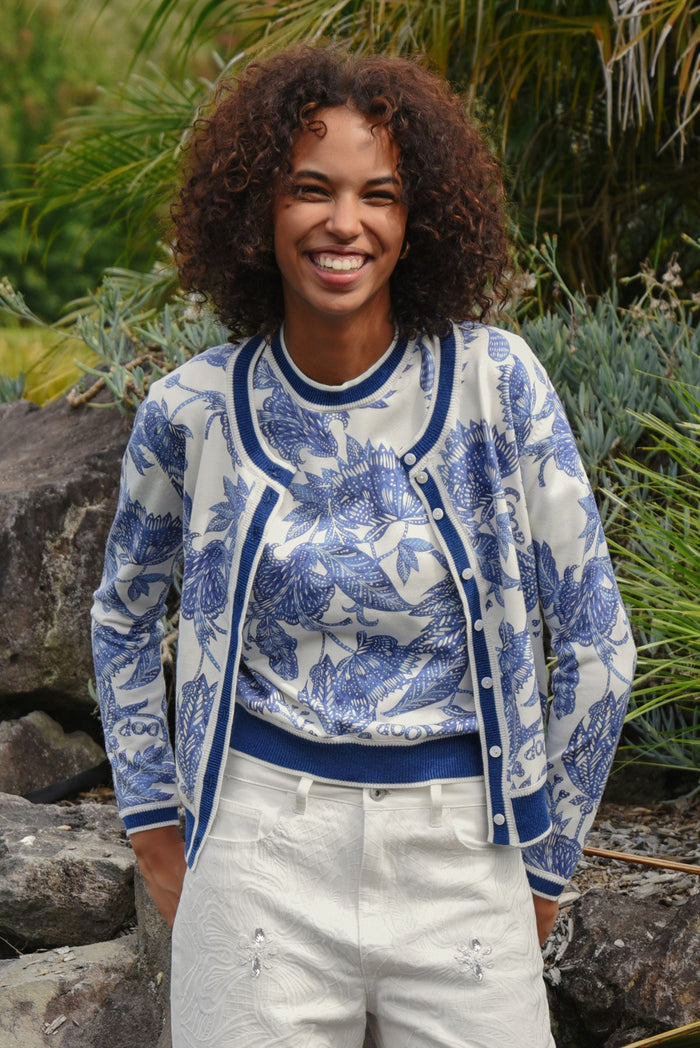 Coop Feeling Blue-tiful Cardigan in Blue & White - front