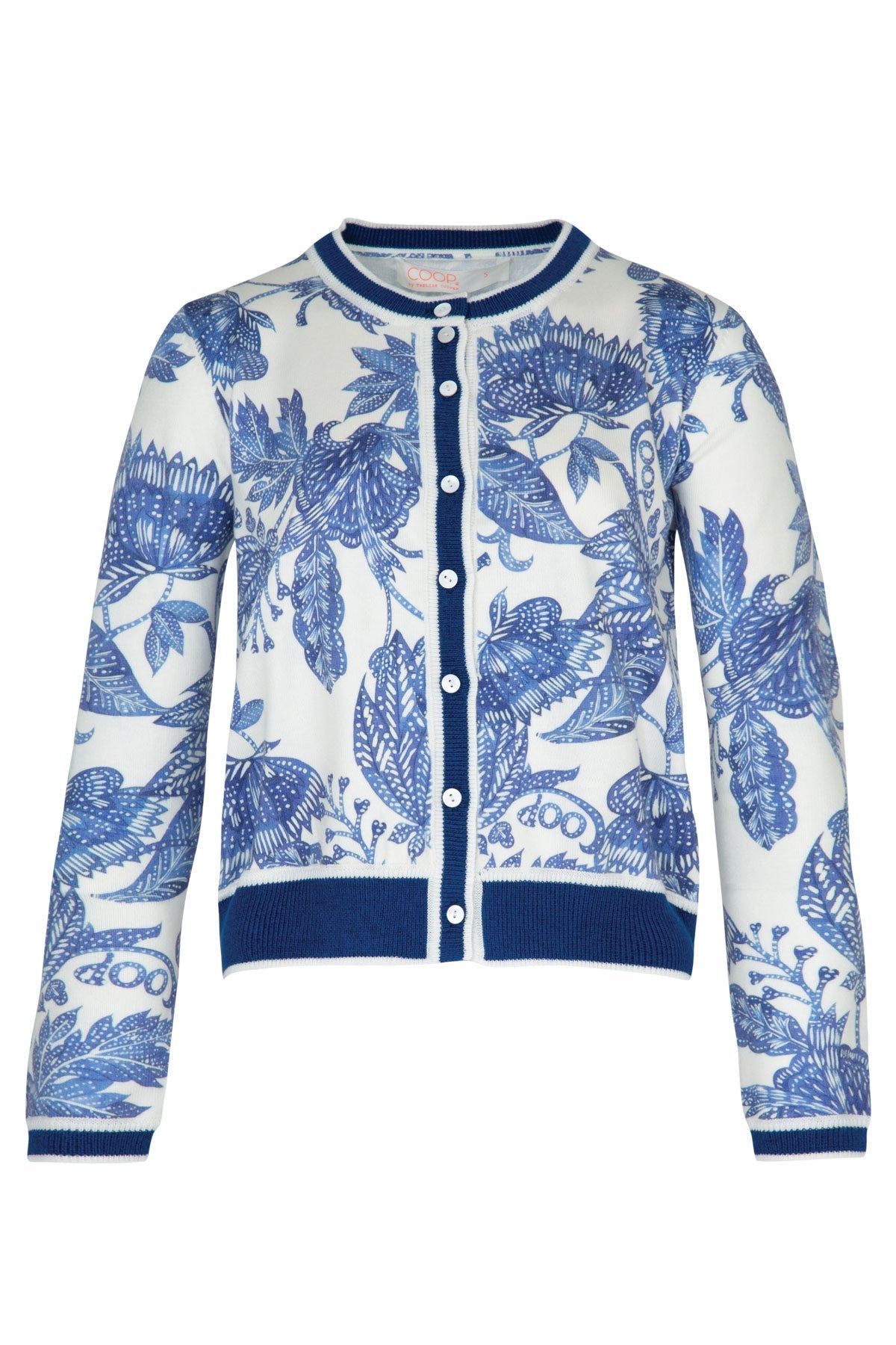 Coop Blue Bloom knit print close-up