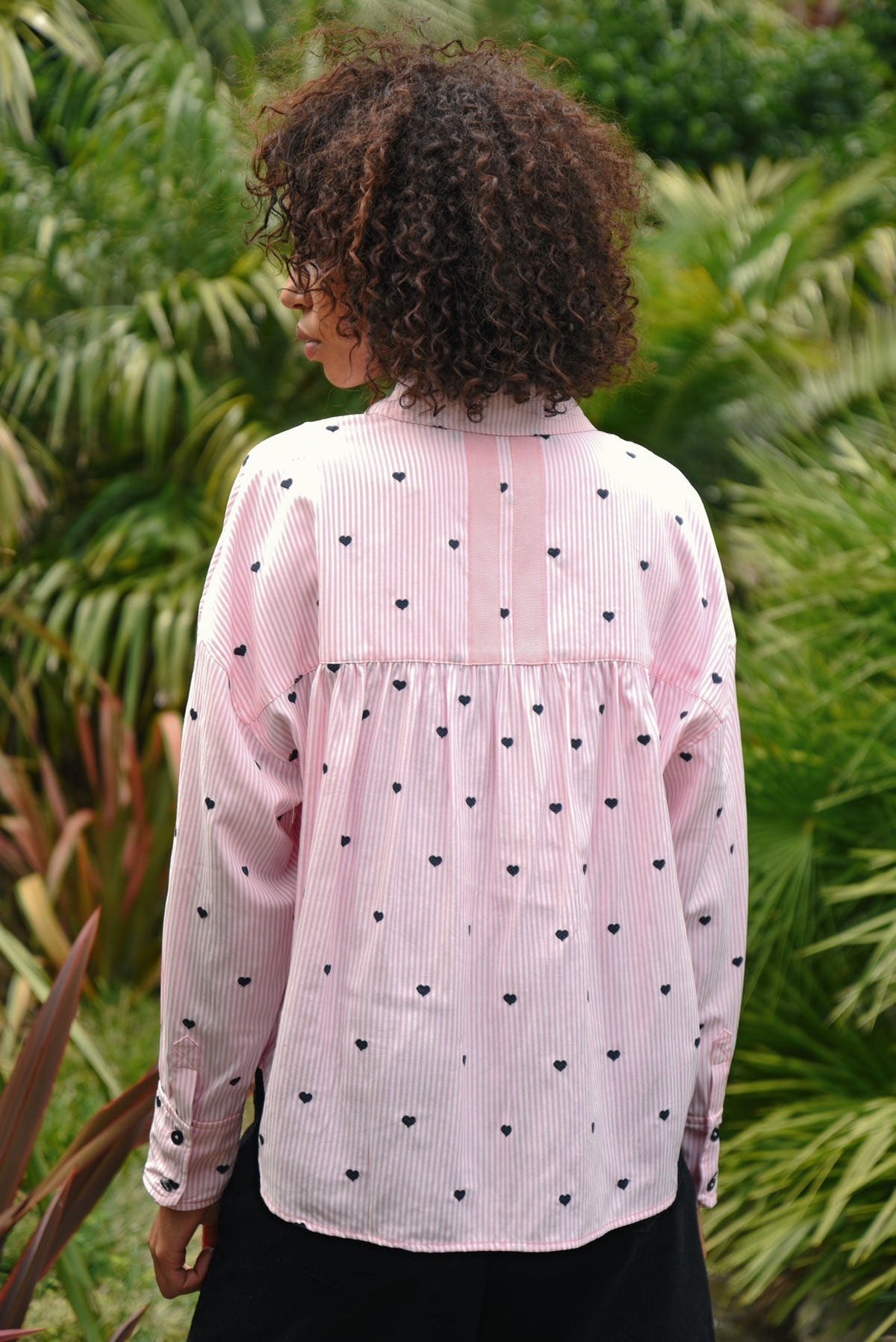 Coop Heart Line Shirt in Pink - back with grosgrain stripe