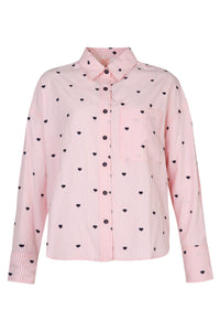 Coop Heart Line Shirt in Pink - embroidered heart fabric close-up