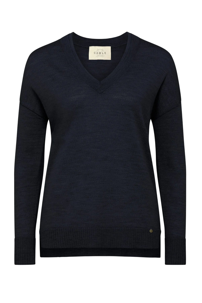 Cable - The Saxon Fine Merino Jumper - Midnight Navy