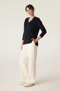 Cable - The Saxon Fine Merino Jumper - Midnight Navy