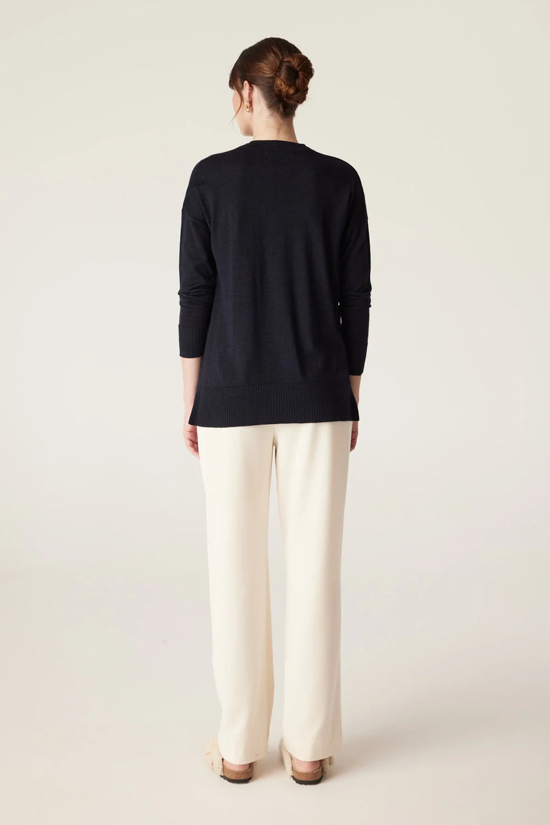 Cable - The Saxon Fine Merino Jumper - Midnight Navy