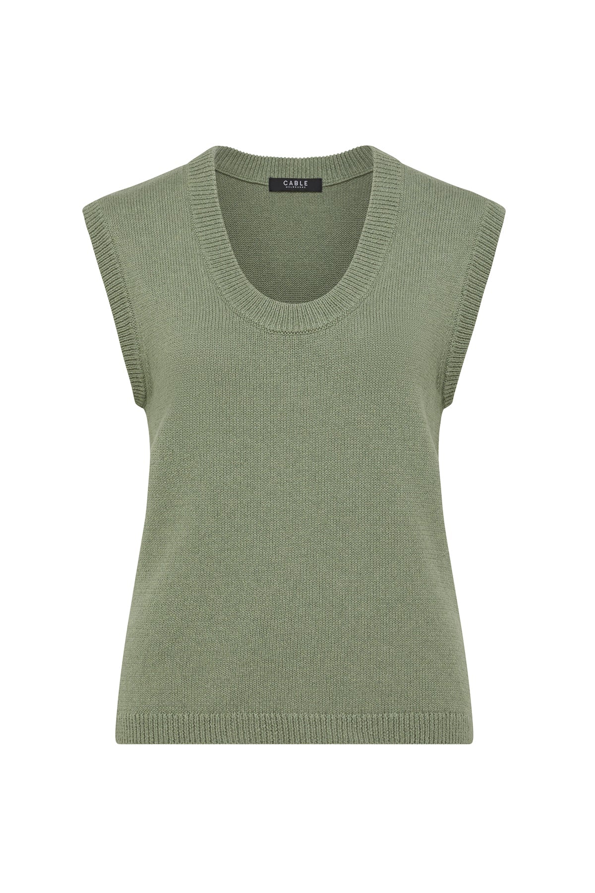 Cable - Flax Scoop Top - Field Green