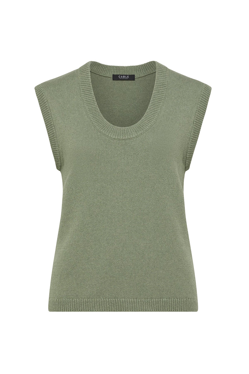 Cable - Flax Scoop Top - Field Green
