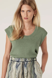 Cable - Flax Scoop Top - Field Green