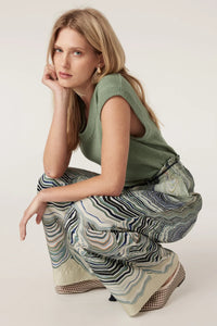 Cable - Flax Scoop Top - Field Green