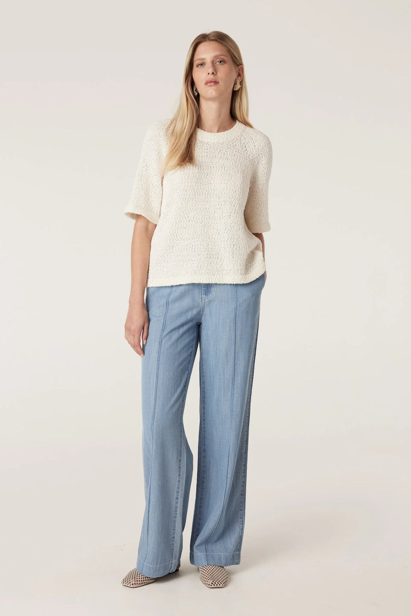 Cable - Boucle Knit Crew Top - Milk