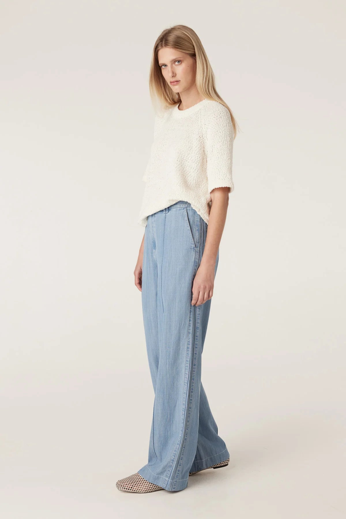 Cable - Boucle Knit Crew Top - Milk