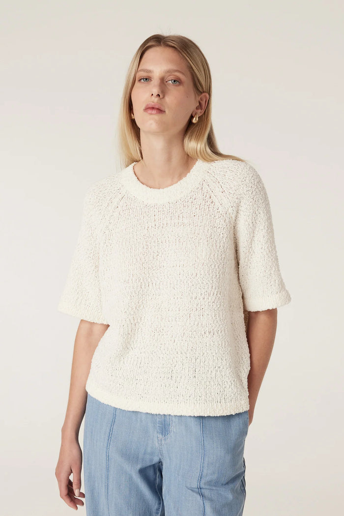 Cable - Boucle Knit Crew Top - Milk