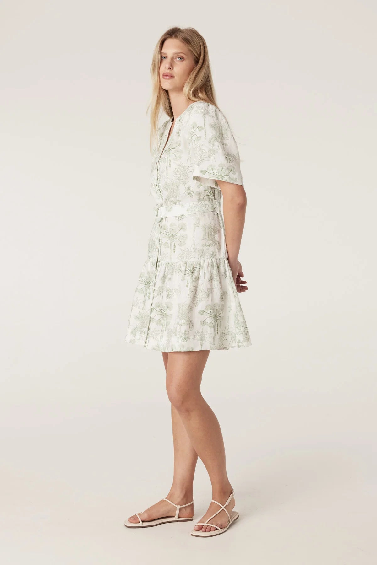 Cable - Gracie Linen Dress - Palm Print