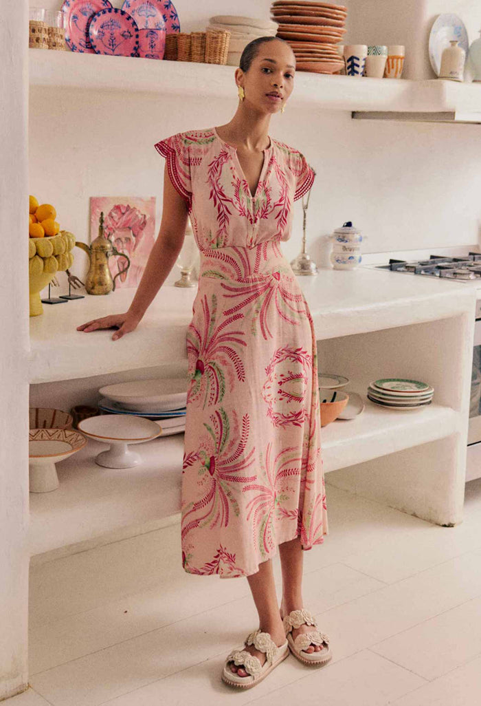 Once Was - Estrella Linen Viscose Yoke Skirt Palmarosa