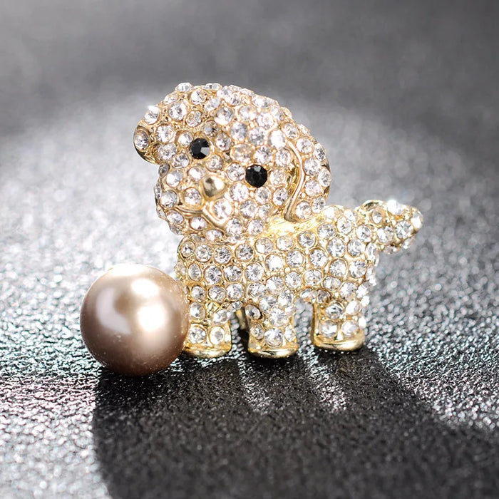 Rhinestone Puppy Brooch