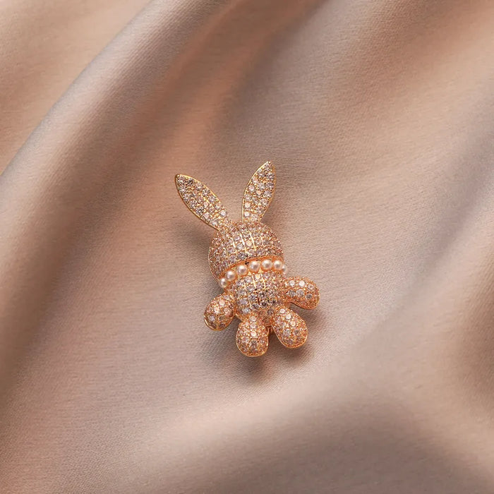 Rhinestone Bunny Brooch