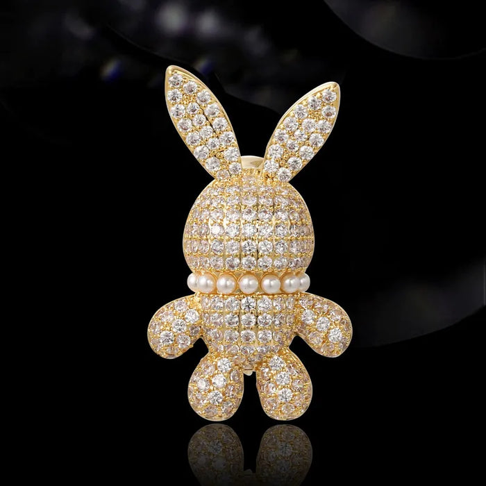 Rhinestone Bunny Brooch