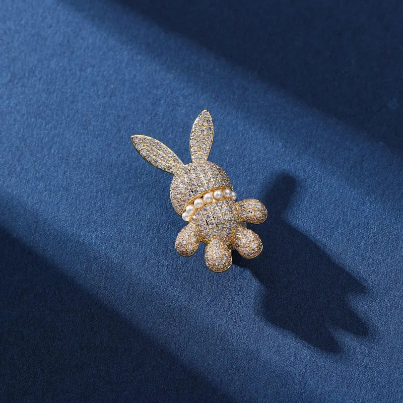 Rhinestone Bunny Brooch