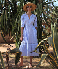 Rose & Rose Dahlia Dress in Banker Blue - front