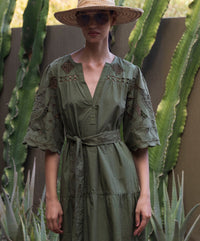 Rose & Rose Dahlia Dress in Olive - detail