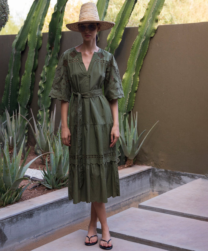 Rose & Rose Dahlia Dress in Olive - front