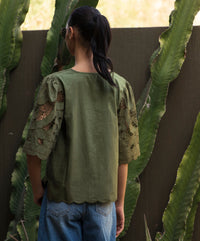 Rose & Rose Delphinium Top in Olive - detail