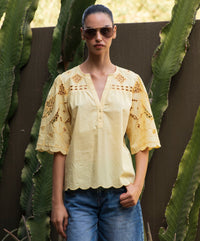 Rose & Rose Delphinium Top in Buttermilk - front