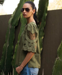Rose & Rose Delphinium Top in Olive - styled