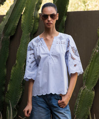 Rose & Rose Delphinium Top in Banker Blue - front