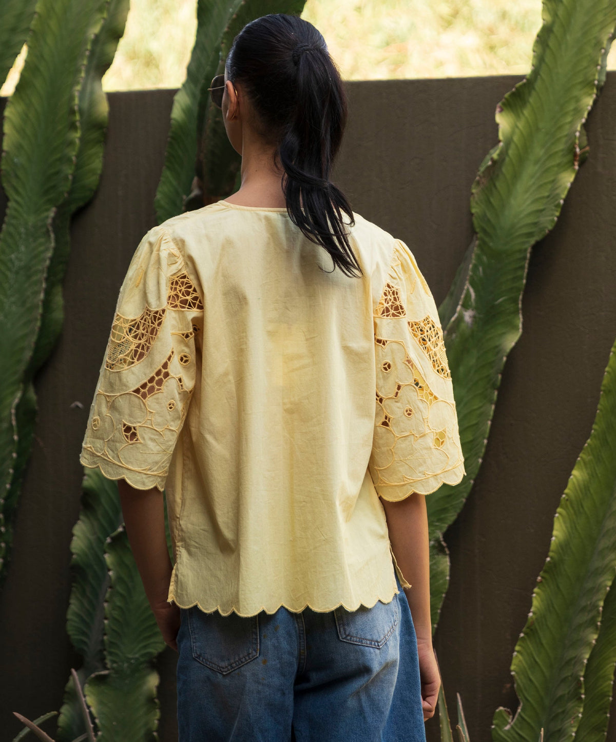 Rose & Rose Delphinium Top in Buttermilk - styled