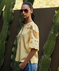Rose & Rose Delphinium Top in Buttermilk - detail
