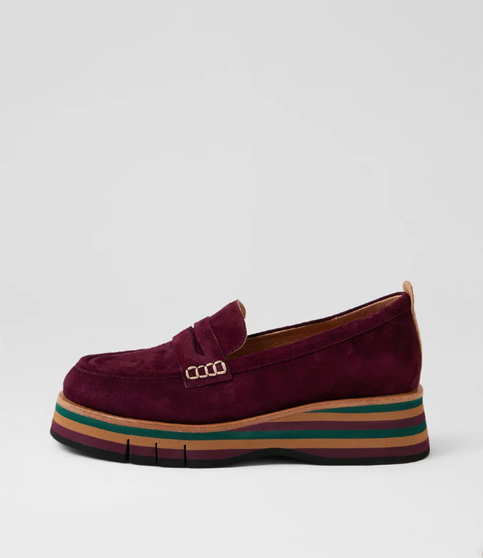 Django & Juliette - Glamms Burgundy Cognac Suede Leather Loafers