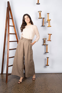 M.A. Dainty Downtown Linen Pant in Rock, front view