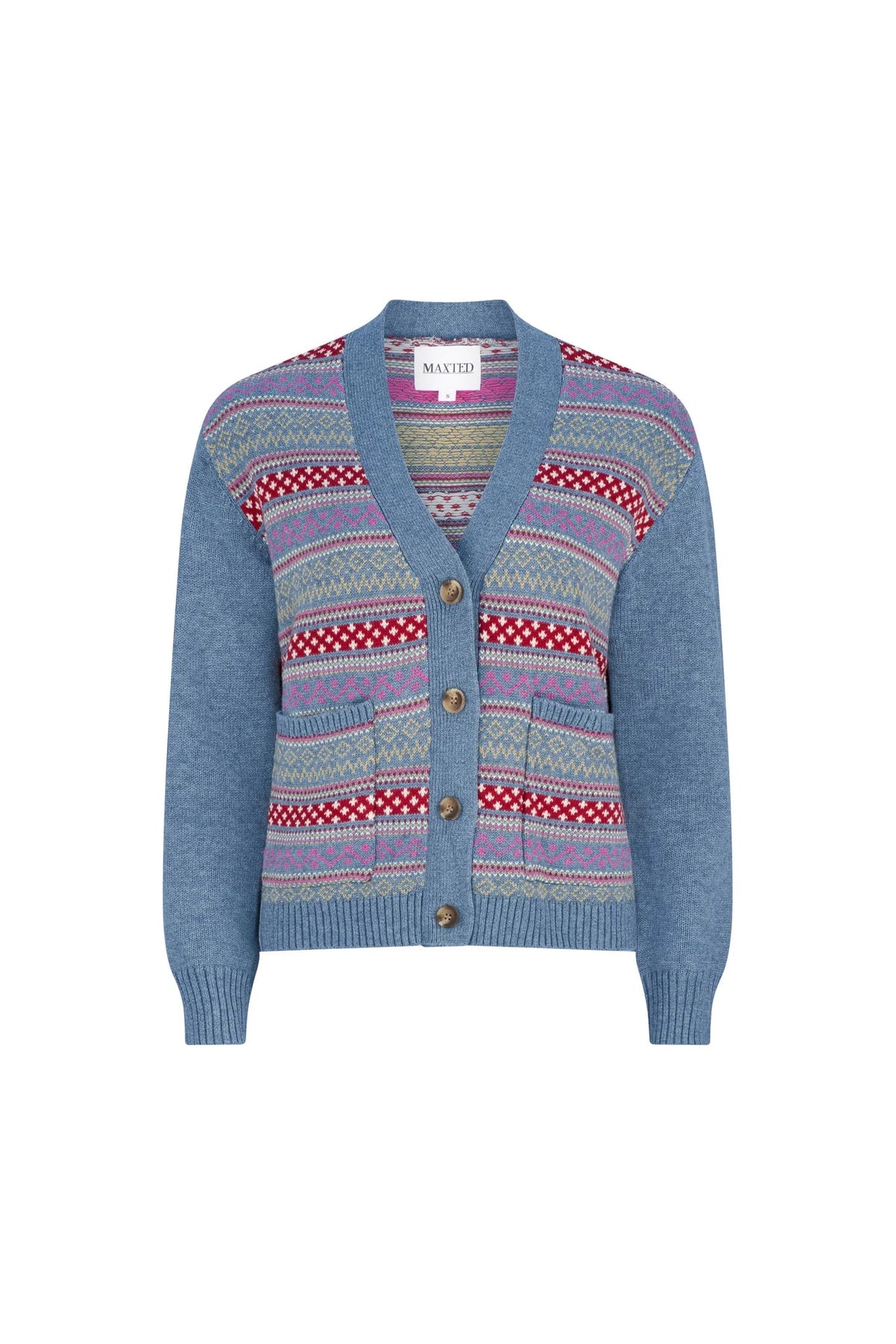 Maxted - Button Down Cardigan in Charcoal Fairisle