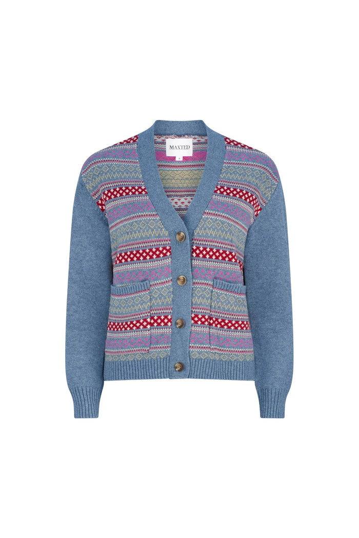 Maxted - Button Down Cardigan in Charcoal Fairisle