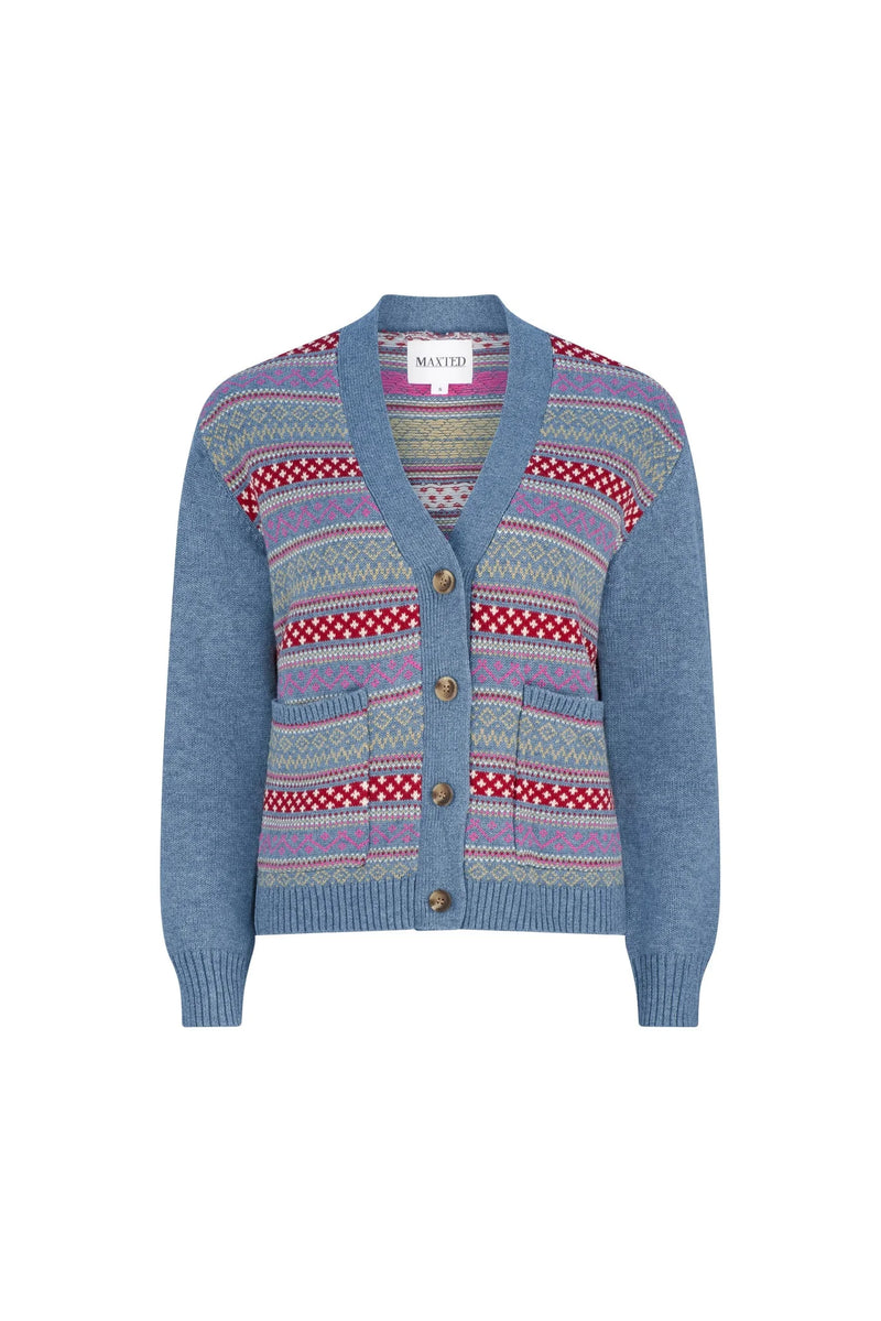 Maxted - Button Down Cardigan in Charcoal Fairisle