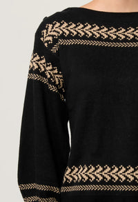 Once Was - Odessa Onyx Merino Wool Cotton Blend Jacquard Knit Top